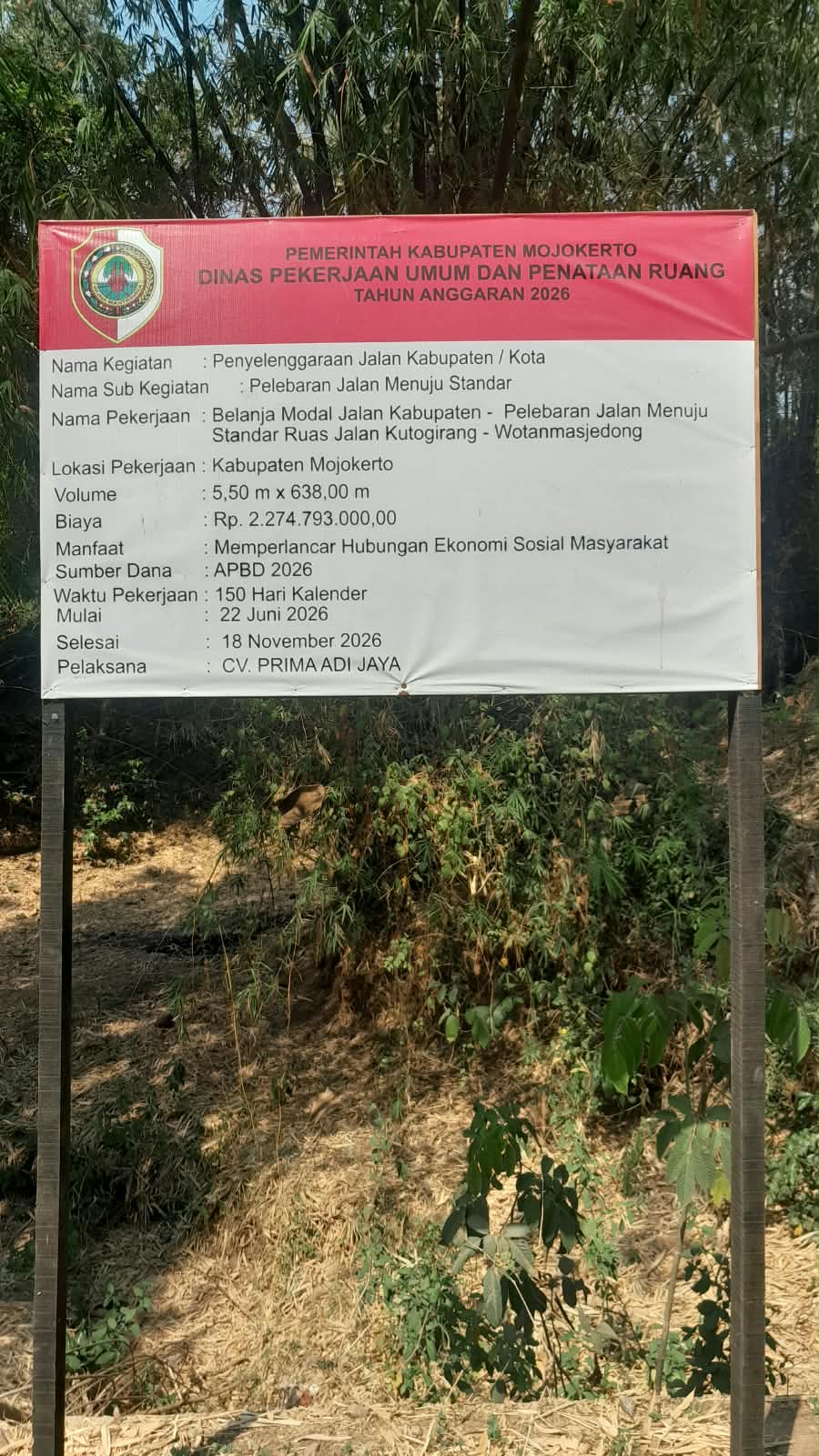 APBD 2026, Pemkab Mojokerto Gelontorkan Rp2,2 Miliar untuk Pelebaran Jalan Kutogirang – Wotanmasjedong