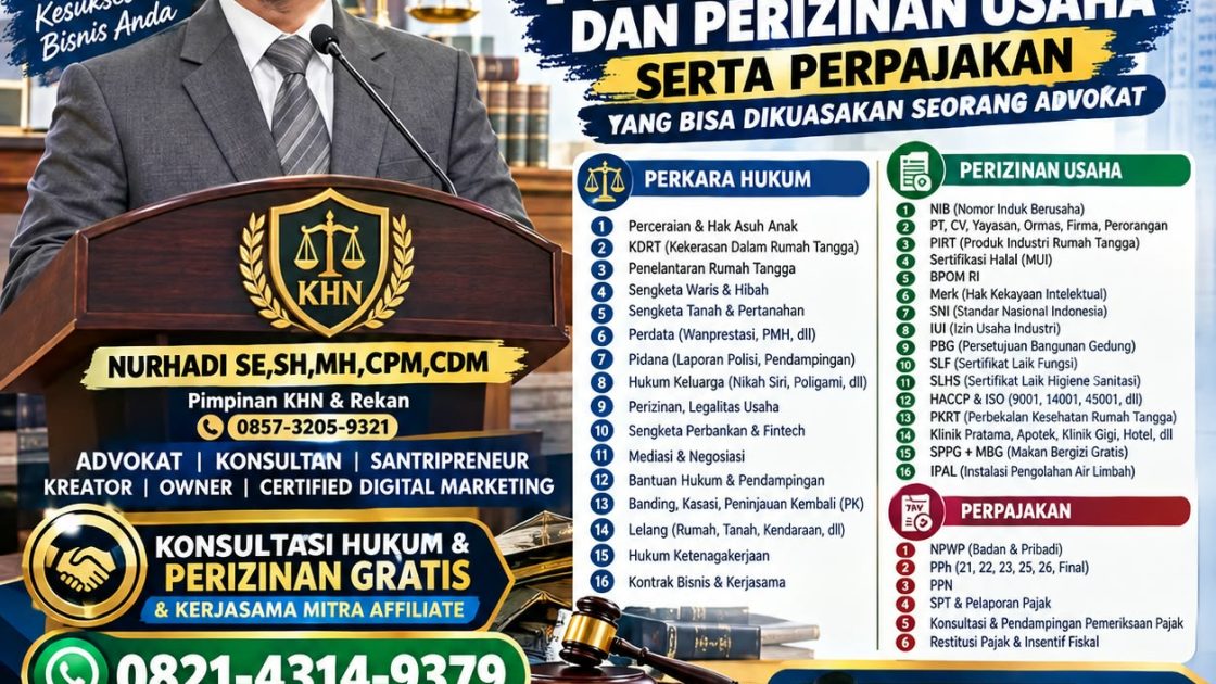 DAFTAR LENGKAP PERKARA HUKUM, PERIZINAN USAHA, DAN PERPAJAKAN YANG BISA DIKUASAKAN KEPADA ADVOKAT