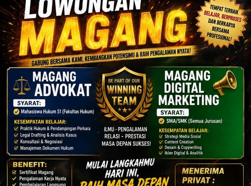 Lowongan Magang Advokat dan Digital Marketing Surabaya 2026 – Kesempatan Emas Bangun Karier Profesional