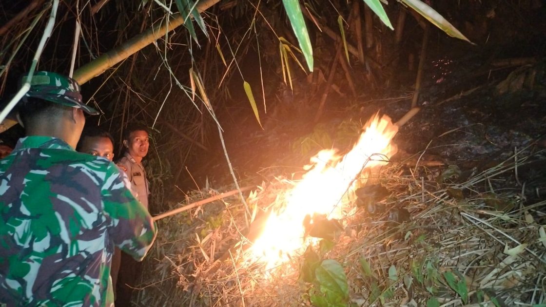 Babinsa Koramil 0815/15 Bersama Petugas Gabungan Padamkan Kebakaran Hutan Jati di Sumberjati Mojokerto